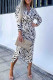 Elegant Geometric Printing V Neck One Step Skirt Dresses