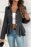 Work Celebrities Solid Stringy Selvedge Turndown Collar Outerwear