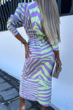 Elegant Geometric Printing V Neck One Step Skirt Dresses