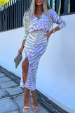 Elegant Geometric Printing V Neck One Step Skirt Dresses