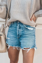 Casual Street Solid Ripped Denim Shorts