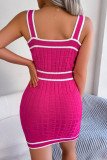 Sexy Color Block Buttons Square Collar Wrapped Skirt Dresses