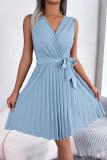Sweet Solid Frenulum V Neck Sleeveless Dress Dresses