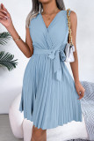 Sweet Solid Frenulum V Neck Sleeveless Dress Dresses