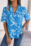 Casual Geometric Printing Turndown Collar Tops