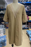 Casual Solid Patchwork V Neck A Line Dresses