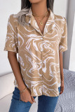 Casual Geometric Printing Turndown Collar Tops