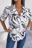 Casual Geometric Printing Turndown Collar Tops