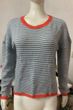 Casual Striped Contrast O Neck Tops