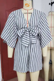Casual Striped Frenulum V Neck Loose Rompers