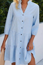 Casual Plaid Printing Mandarin Collar A Line Dresses