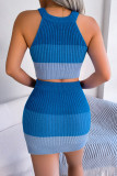 Sexy Color Block Contrast Halter Sleeveless Two Pieces