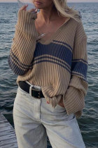 Street Color Block Contrast V Neck Tops