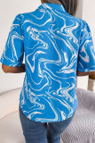Casual Geometric Printing Turndown Collar Tops