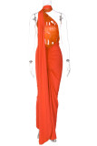 Sexy Solid Backless Halter One Step Skirt Dresses