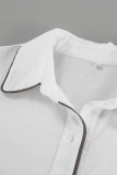 Daily Simplicity Solid Pocket Contrast Turndown Collar Long Sleeve Two Pieces