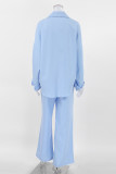 Casual Daily Solid Pocket Turndown Collar Long Sleeve Two Pieces