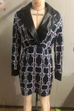 Patchwork Turn-back Collar One Step Skirt Dresses