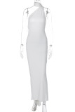 Sexy Solid Backless Halter One Step Skirt Dresses