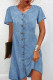 Casual Street Solid Buttons V Neck Short Sleeve Denim Dresses