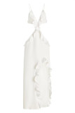 Sexy Solid Slit V Neck Sling Dress Dresses