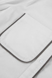 Daily Simplicity Solid Pocket Contrast Turndown Collar Long Sleeve Two Pieces
