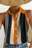 Casual Print Contrast Turndown Collar Tops