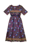 Bohemian College Floral Pocket O Neck A Line Dresses