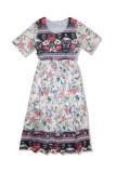 Bohemian College Floral Pocket O Neck A Line Dresses