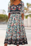 Bohemian College Floral Pocket O Neck A Line Dresses
