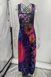 Sexy College Print Backless U Neck Sleeveless Dress Dresses