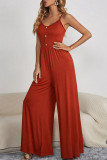 Casual Solid V Neck Loose Jumpsuits