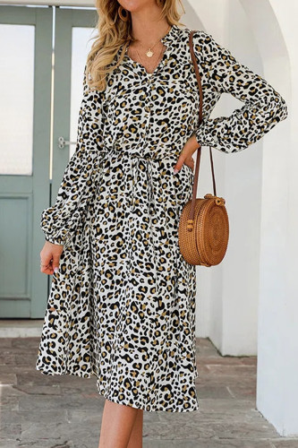 Elegant Leopard Patchwork A Line Dresses