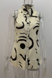 Casual Print Contrast Turndown Collar Tops