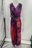 Sexy College Print Cross Straps V Neck Sleeveless Dress Dresses