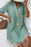 Bohemian Print Tassel V Neck Princess Dresses