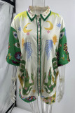 Casual Print Patchwork Turndown Collar Short Sleeve Two Pieces