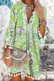 Casual Vacation Print Tassel V Neck A Line Dresses