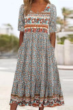 Bohemian College Floral Pocket O Neck A Line Dresses