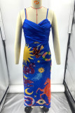 Sexy Print Backless V Neck Sling Dress Dresses
