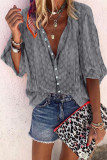 Casual Print Buttons Turndown Collar Tops