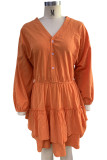 Simplicity Solid Buttons V Neck A Line Dresses