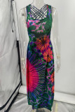 Sexy College Print Backless U Neck Sleeveless Dress Dresses