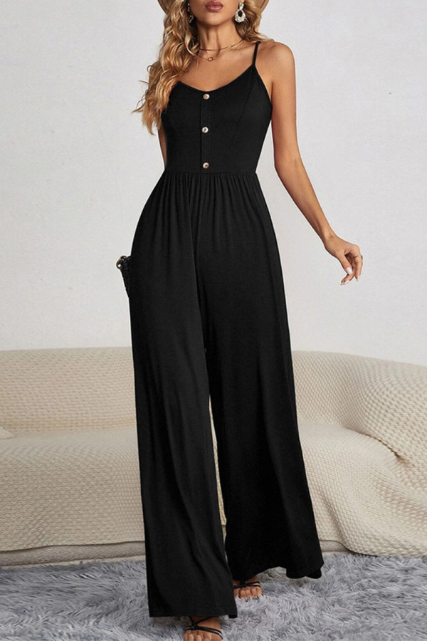 Casual Solid V Neck Loose Jumpsuits