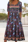 Bohemian College Floral Pocket O Neck A Line Dresses