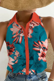 Casual Print Contrast Turndown Collar Tops