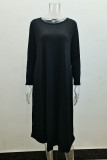 Casual Simplicity Solid Pocket O Neck Long Sleeve Dresses