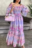 Sweet Elegant Floral Contrast Off the Shoulder Printed Dress Dresses