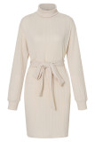Solid Bandage Half A Turtleneck Long Sleeve Dresses