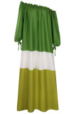 Casual Color Block Contrast Off the Shoulder Irregular Dress Dresses
